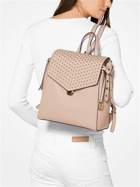 Michael Kors Bristol Medium Studded Leather Backpack Pearl 